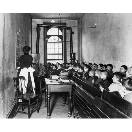Elementary School C1894 Na Class In The Condemned Essex Market School On The Lower East Side Of New York City Photograph By Jacob Riis C1894 Rolled Canvas Art -  (24 x