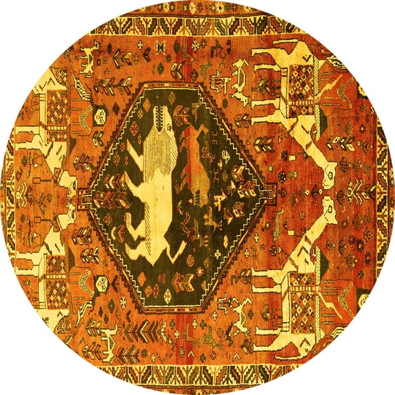 Ahgly Company Machine Washable Indoor Round Persian Yellow Traditional Area Rugs, 4' Round