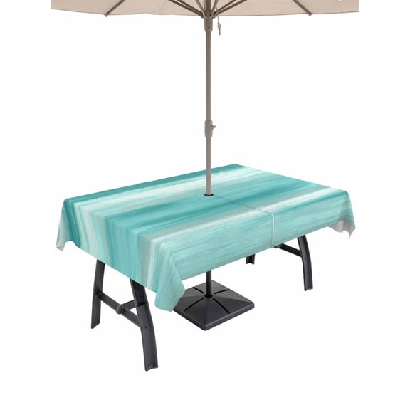 Outdoor Tablecloth with Umbrella Hole for Patio/Picnic/Party/Camping, Teal Green Grey Waterproof Table Cloth Rectangle Table Cover Washable, Abstract Art Oil Painting Turquoise Ombre (54"x 80")