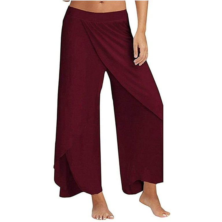 Women's High Slit Harem Yoga Pants Loose Fit Lounge Beach Pants, S