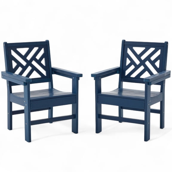 2 Pcs HDPE Outdoor Dining Chairs Set - All Weather Patio Chairs with Armrests Backrests for Bistro, Restaurant, Garden, Backyard,Blue