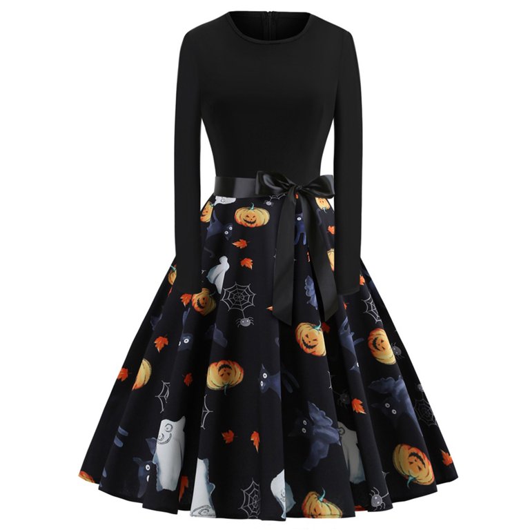 Edvintorg Halloween Dress for Women Long Sleeve Halloween Costumes Fashion Ladies Casual Receiving Waist Large Skirt Dresses Round-Neck Cocktail Dress - Walmart.com Edvintorg Halloween Dress for Women Long Sleeve Halloween Costumes Fashion Ladies Casual Receiving Waist Large Skirt Dresses Round-Neck Cocktail Dress - Walmart.com