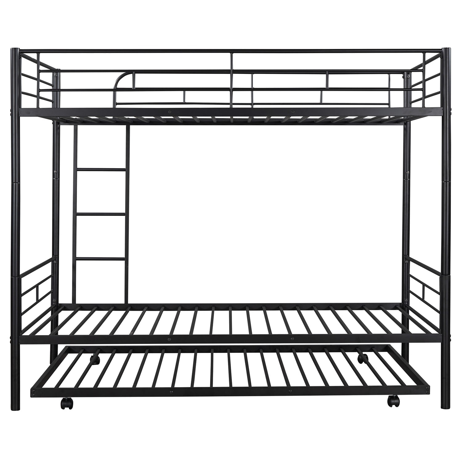 Kadyn Metal Bunk Bed, Twin-Over-Twin Bed with Trundle, Can be Divided into two beds, Modern Bunk Bed Frame for Juniors, Black