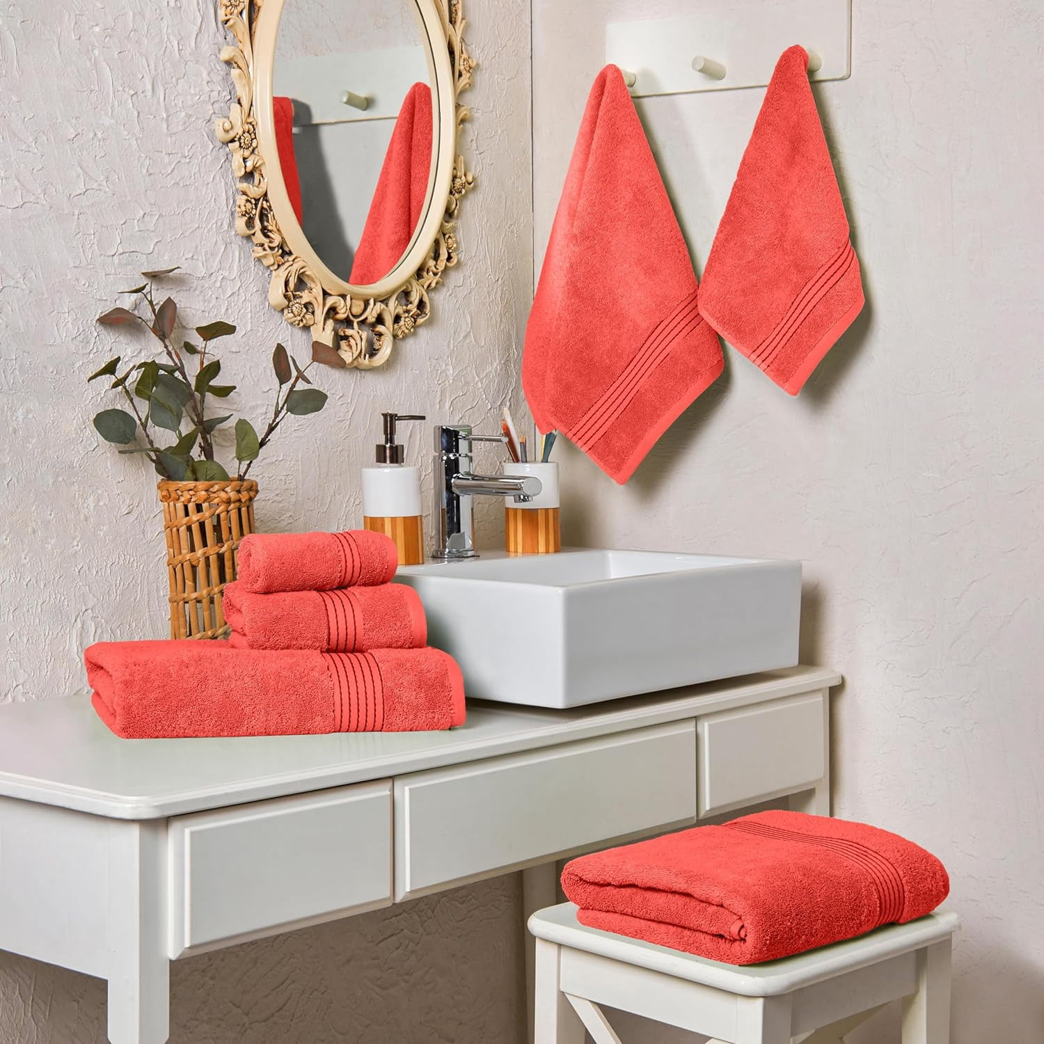Bath Towels Set 6-Piece Original Turkish Cotton Soft, Absorbent and Premium Towel for Bathroom, Coral