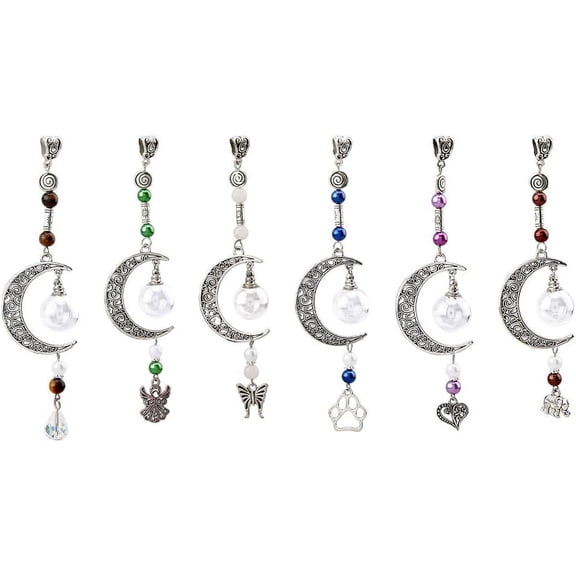 6Pcs 6 Style Moon Perfume Bottle Urn Ashes Tibetan Style Alloy Pendant Decorations for Keychain Purse Backpack Ornament Heart/Butterfly/Elephant Mixed Color 115~120mm 1pc/style