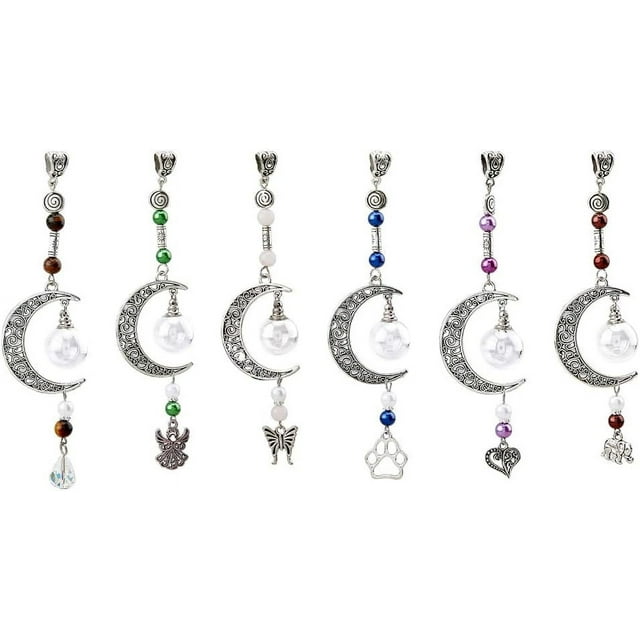 6 colgantes de luna de 6 estilos con forma de corazón, mariposa, elefante y botella de vidrio, de aleación de estilo tibetano, para bolsos, mochilas, llaveros, etc.