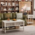 thumbnail image 3 of COSIEST Vintage Rectangular Coffee Table w Drawers, Farmhouse 2 Tier Small Wood Coffee Table with Solid Wood Legs, 3 of 7