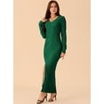 thumbnail image 2 of DARING DIVA Long Sleeve V Neck Slit Hem Maxi Cocktail Dress XL Dark Green, 2 of 5