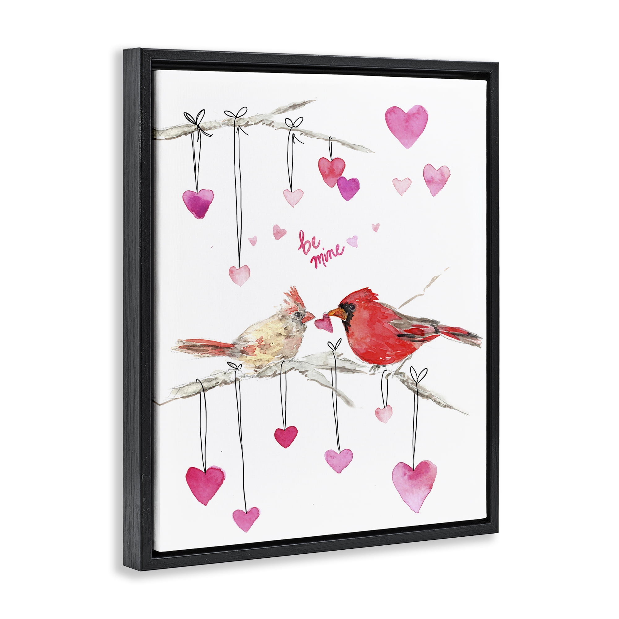 Stupell Industries Be Mine Cardinals Holiday Painting Black Floater Framed Art Print Wall Art, 17 x 21