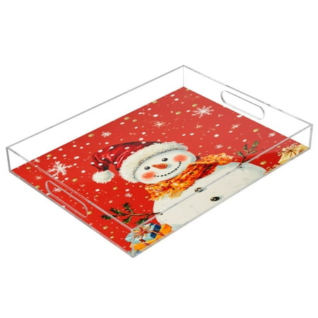 

Acrylic Tray 15.7*11.8*1.9 Inch Transparent Tray Food Tray Tea Cup Tray Serving Trays Cosmetics Storage Kitchen Table Bathroom Sundry Storage The Christmas Snowman and Snowflakes