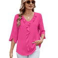 thumbnail image 2 of Womens Dressy Casual Blouses 3/4 Sleeve V Neck Ruffle Tops Business Ladies Summer 2025 Work Shirt Rose red XL, 2 of 5