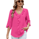 thumbnail image 2 of Blusas Informales Elegantes para Mujer, con Mangas 3/4, Cuello en V y Volantes, Color Rosa y Rojo, Talla XL, 2 of 5