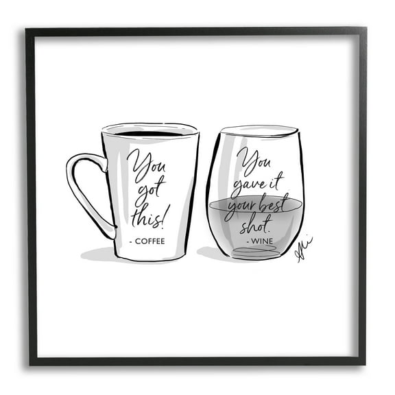 Stupell Industries Funny Coffee & Wine Phrase Graphic Art Black Framed Art Print Wall Art, Design by Alison Petrie