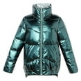 thumbnail image 6 of Hvyesh Winter Shiny Puffer Jacket for Women Zipper Stand Collar Padded Jackets Warm Long Sleeve Coats Outwear Loose Windproof Puffer Coats, 6 of 7