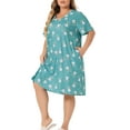 thumbnail image 4 of Agnes Orinda Women's Plus Size V Neck Short Sleeve Nightgown Pocket Sleepshirts 2X Blue Green, 4 of 5