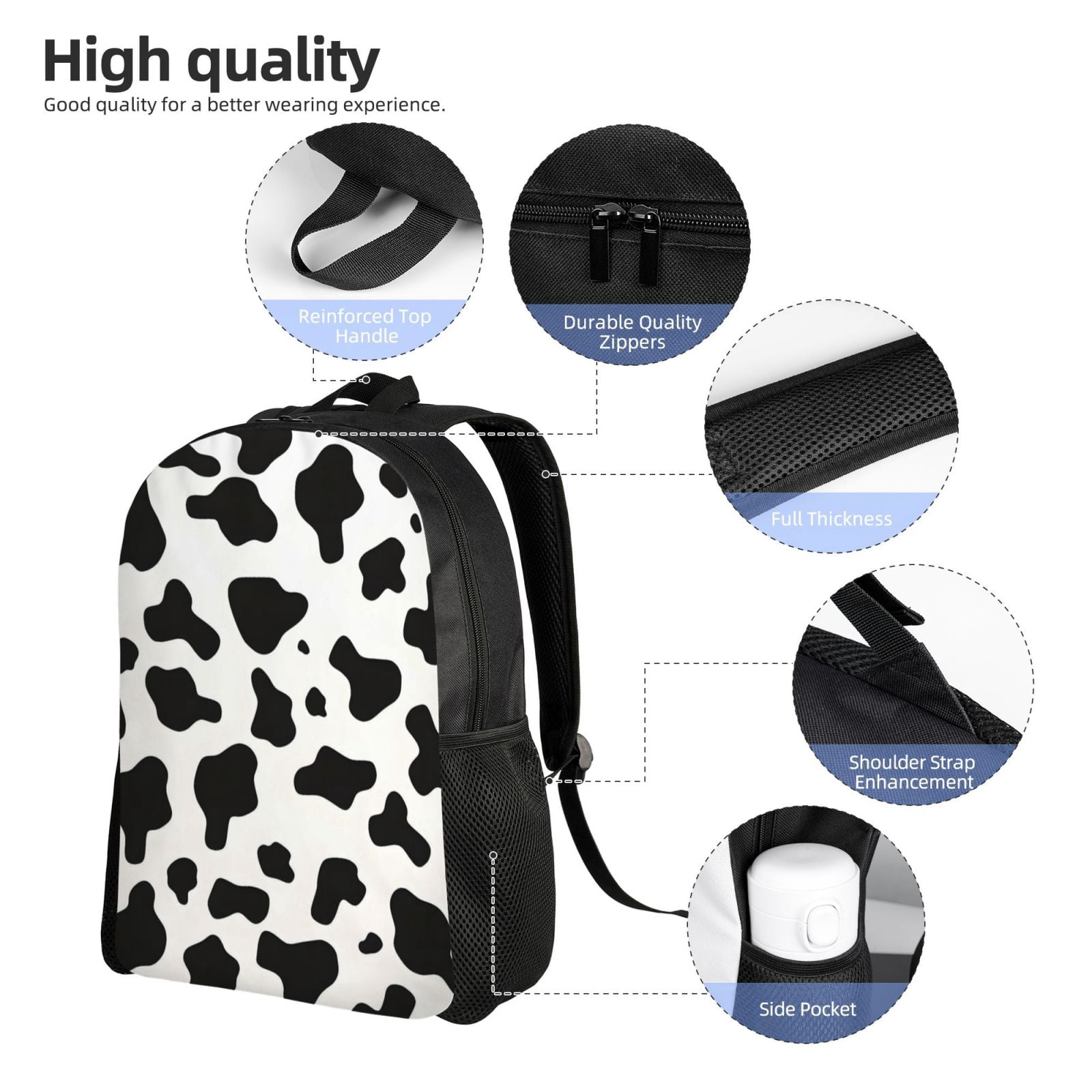 Single Side Full Backpack 16.1×11.8×4.5in Large Capacity Breathable Shoulder Belt Leisure Simple And Strong Bearing Capacity Simple Cow Print Pattern, Vector Art Style_1