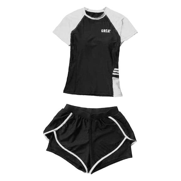 Traje de baño de mujer de manga corta para mujer, Top de natación de dos piezas y pantalones cortos para SG