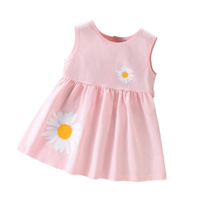Robes d'Adolescent Jupe d'Été Manches Courtes Col Rond Uni pour Usage Quotidien Robe Fille Rose 18-24 Mois