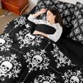thumbnail image 4 of Homewish Hipple Halloween Skull 7-Piece Twin Bedding,Vintage Damask Bedding Comforter Set,Black White,Black Reversible, 4 of 8