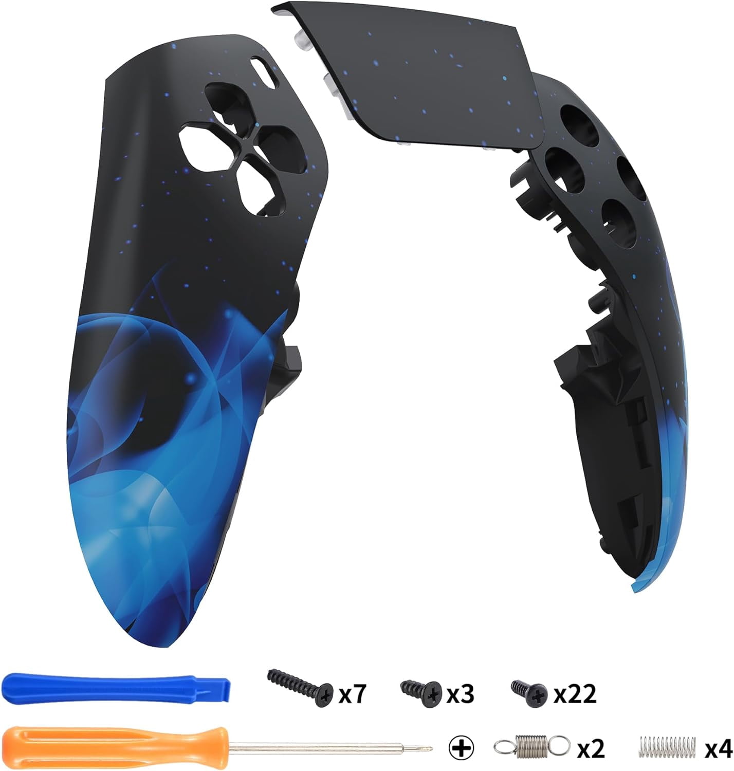 eXtremeRate Left Right Front Housing Shell with Touchpad Compatible with ps5 Edge Controller, Blue Flame DIY Replacement Faceplate Shell Custom Touch Pad Cover Compatible with ps5 Edge Controller