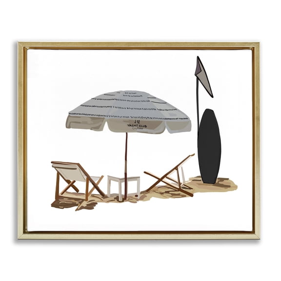 Stupell Industries Coastal Minimal Beach Umbrella Scene Gold Floating Frame Canvas Art, 21 x 17, by Amelia Noyes