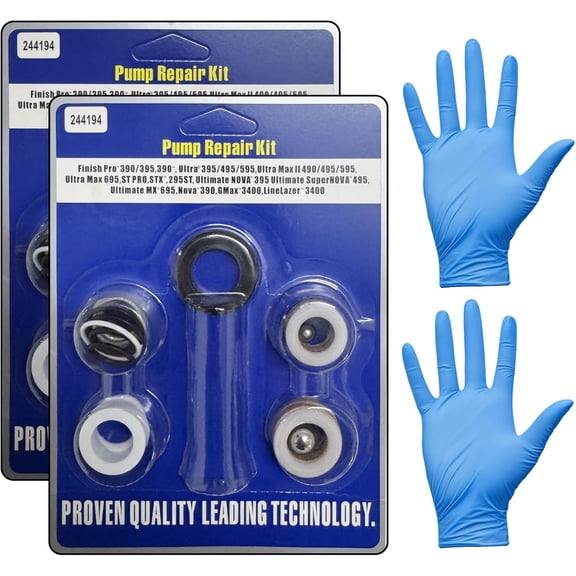 2 Pack 244194 Pump Repair Kit with Disposable Gloves fit for Graco Ultra Max II 390 395 490 495 595 LineLazer 3400