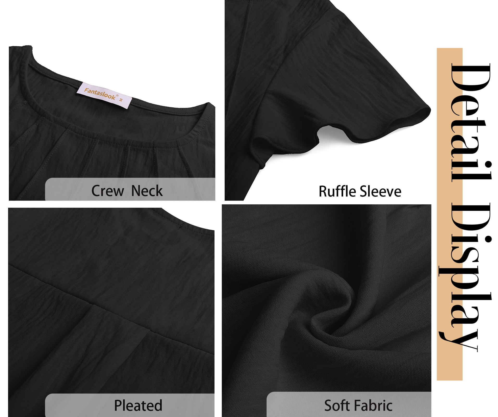 Fantaslook Pleated Blouses for Women Dressy Casual Tops Business Work Shirts Ruffle Sleeve Crew Neck Summer Outfits