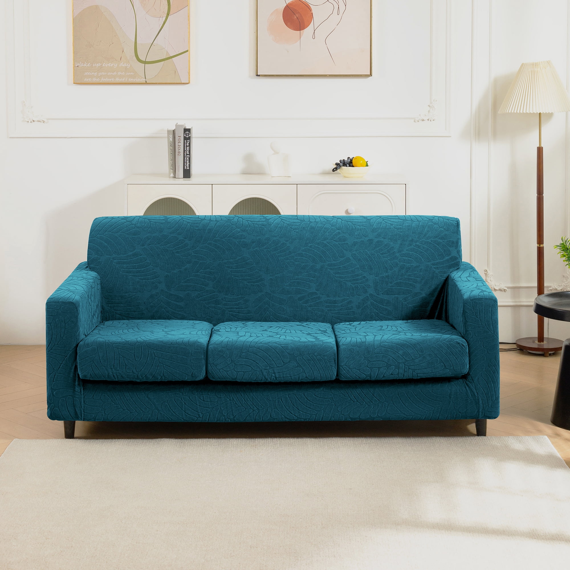 4 Piece High Stretch Sofa Slipcover Furniture Protector Form Fit Luxury Thick Sofa Cover for 3 Cushion Couch, Machine Washable
