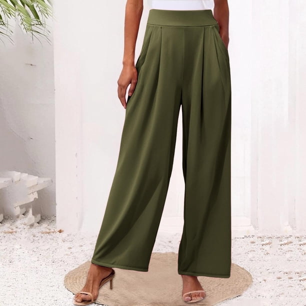 WILLBEST Pantalones Casuales para Mujer, Color Sólido, Elásticos, de Pierna Ancha, Largos, Estilo Palazzo para Una Comodidad Sin Esfuerzo. Mediana