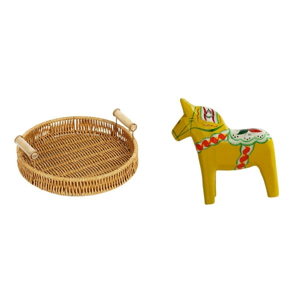 Cestas de almacenamiento,Cestas de almacenamiento de cocina tejidas con asas hechas a mano,Cestas de pan redondas Bandejas para servir Rectángulo,Figura de escritorio,Estatua de caballo