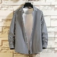 thumbnail image 2 of Shirts For Men Trend Striped Long Sleeve Button Down Lapel Plus Size Blouse Casual Loose Fall Tops Black XXXXL, 2 of 9