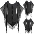 thumbnail image 4 of Jamsmile Womens Tshirts Gothic Criss Cross Lace Short Sleeve Plus Size Vintage Perforamance Lace Up Gothic Tops, 4 of 4