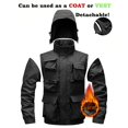 thumbnail image 6 of WTOBBY Men's Detachable Work Jacket, Solid Color Plush Lined Zippered Coat with Multiple Pockets, Outdoor Casual Long Sleeve Wear for All Seasons,Black M, 6 of 6