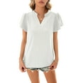 thumbnail image 4 of Lucakuins Blusa de manga corta de verano para mujer, cuello en V recortado Color sólido Casual Party Street Summer Shirt Tops Lucakuins moda, 4 of 7