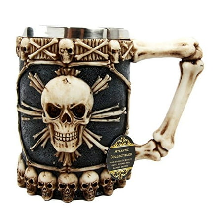 Souvenir Stein - Atlantic Collectibles Large Skeletal Cross Bones Skull Beer Stein Tankard Coffee Cup Drink Mug 12oz