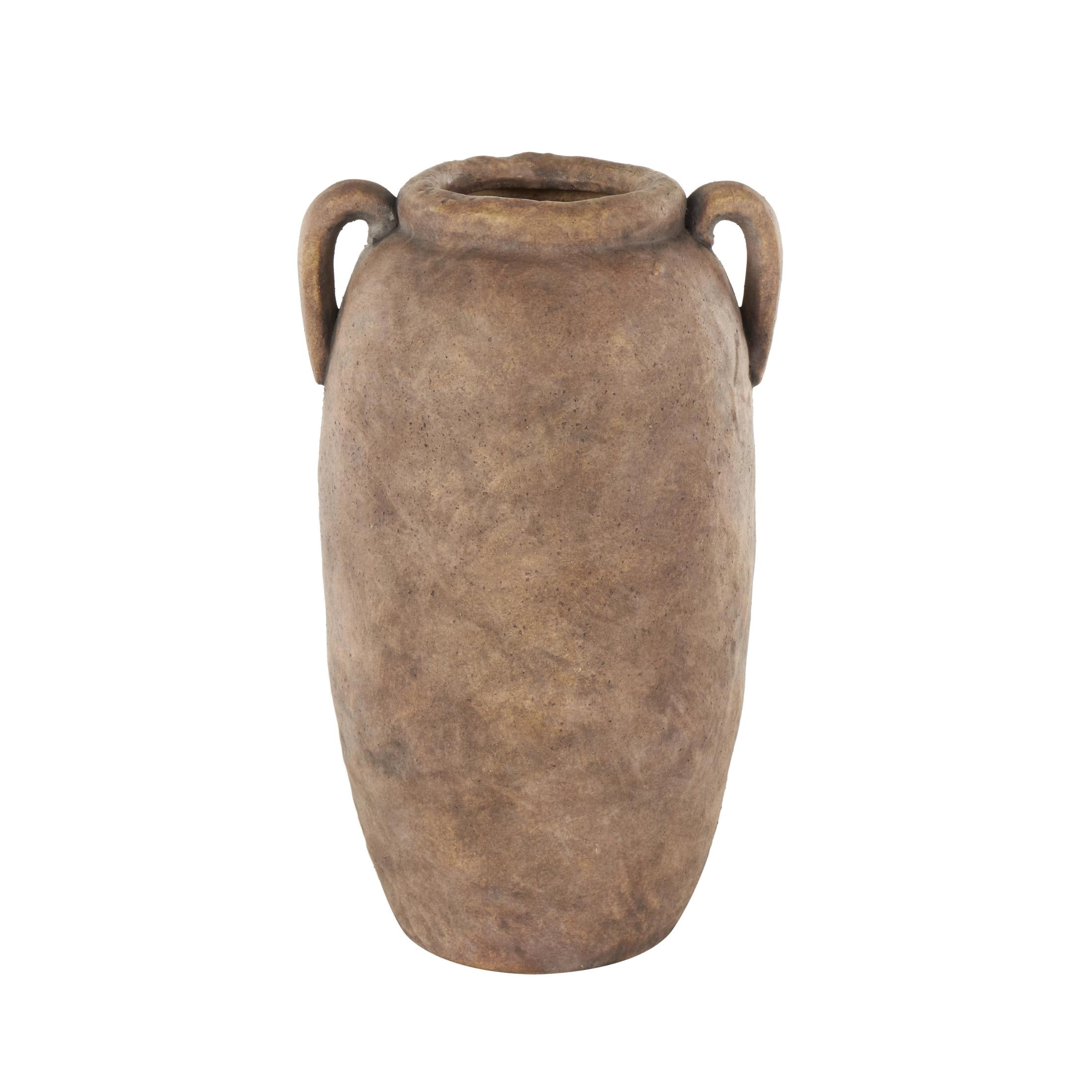 DecMode 17" Antique Style Textured Brown Ceramic Vase with Handles