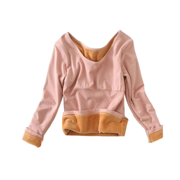Qarigey Ropa interior térmica para mujer de 40-70kg, calentador de terciopelo para clima frío para mujer, Base cómoda suave, camisetas básicas de Prendas para la parte del cuerpo Rosado Qarigey AP013019-04
