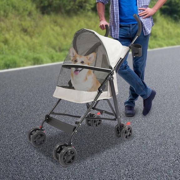 22*18*38in Foldable Gray Pet Dog Stroller Travel Carriage Pet Travel Stroller for Small & Medium-sized Dogs/Cats