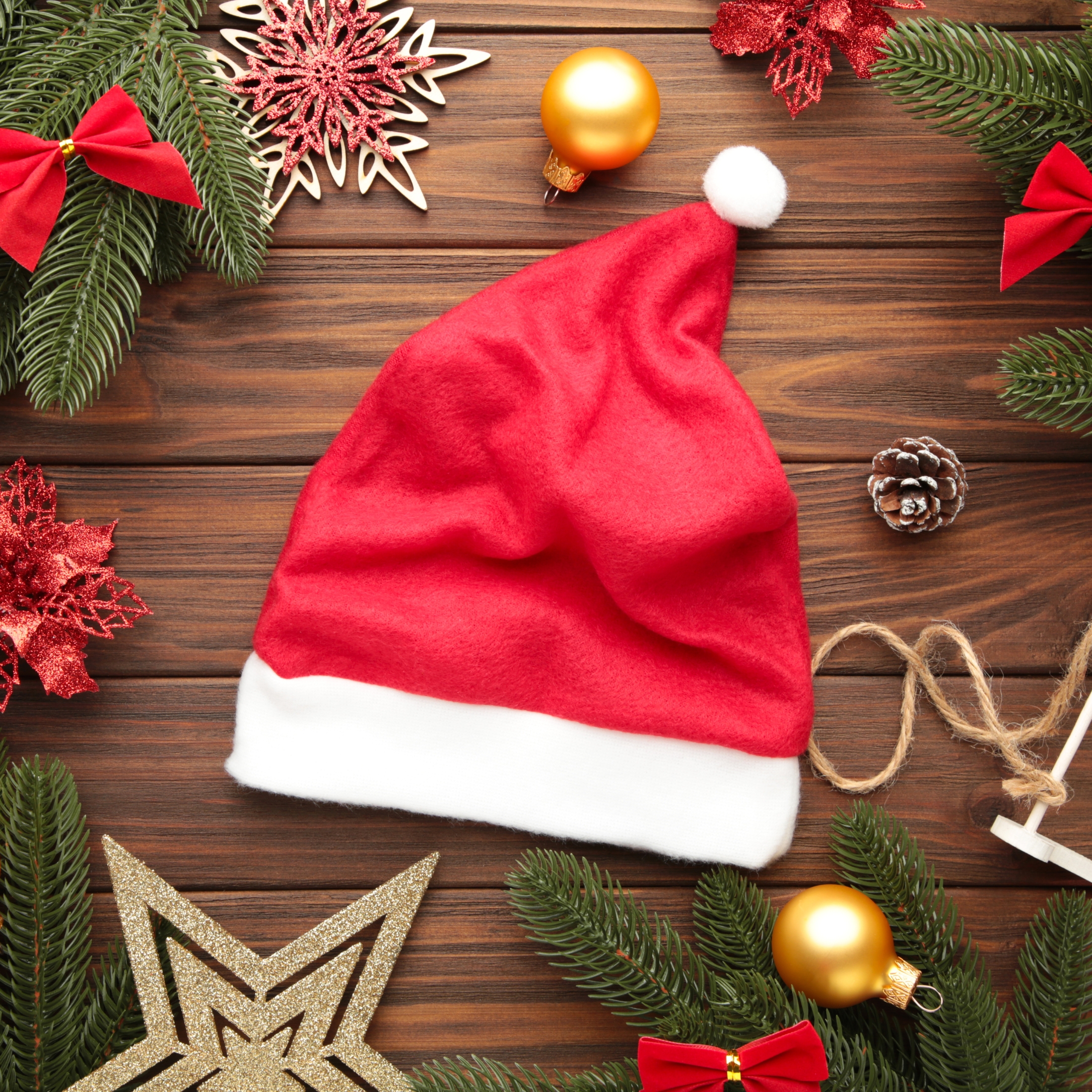 Plush Santa Hats with Fur Cuffs, 17 Inches Christmas Hats Santa Claus Cap Classic Red Xmas Holiday Hats for Party Xmas Holiday Themed Caterer Events Venue Office School Restaurant Costume Pack of 2
