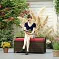 thumbnail image 2 of Yardi Yarda Outdoor Wicker Storage Bench with Storage & Cushion, 2-in-1 Storage Bench, Red, 2 of 11