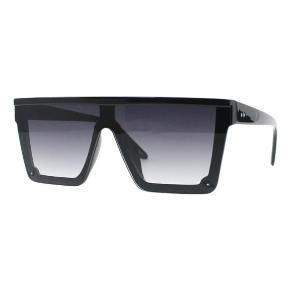 Flat Top Square Sunglasses Unisex Futuristic Boyfriend Shades UV 400 Shiny Black