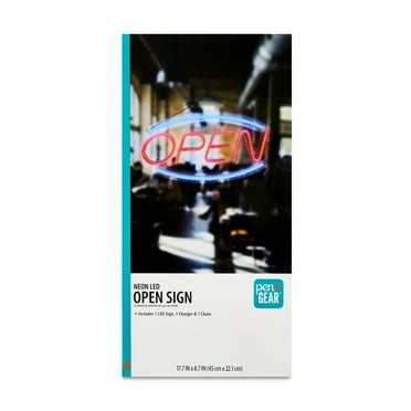 Pen+Gear Neon LED Open Sign, 17.7 x 8.7 in, Red and Blue Lights, Plug-in Powered, Clear Display