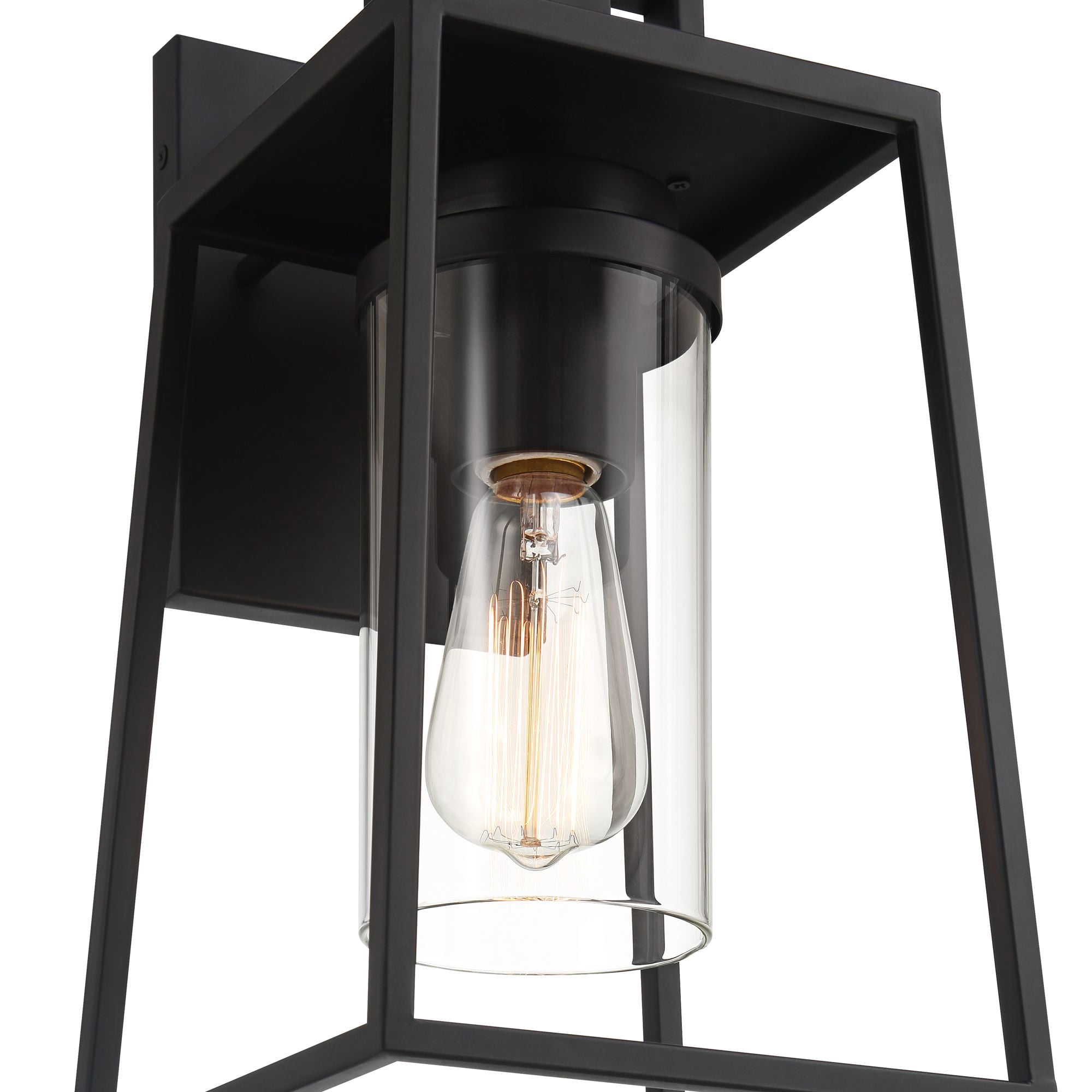 Possini Euro Design Jersey 17" High Modern Outdoor Wall Light Fixture Mount Porch House Weatherproof Matte Black Metal Glass Shade