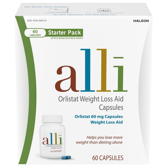 Alli Orlistat Weight Loss Supplement Capsules Starter pack, 60 Mg, 60 Count