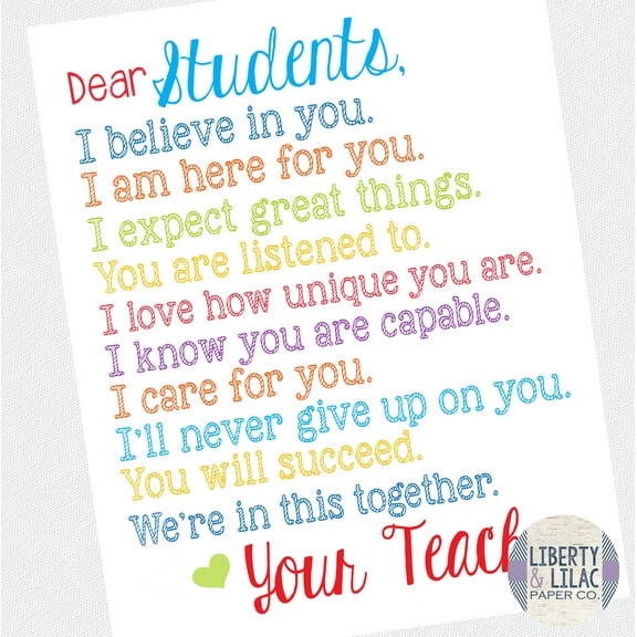 Liberty and Lilac Paper Dear Students 16” x 20” Poster