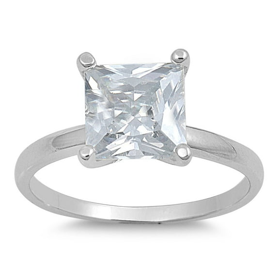 Classic Solitaire Princess Cut Cubic Zirconia Ring Sterling Silver 925