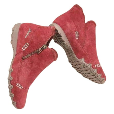 

Women s Suede Boots with Side Zipper Flat Warm Ankle Boots Vintage Style Easy to Put on Winter Outdoor Supply 36 Red