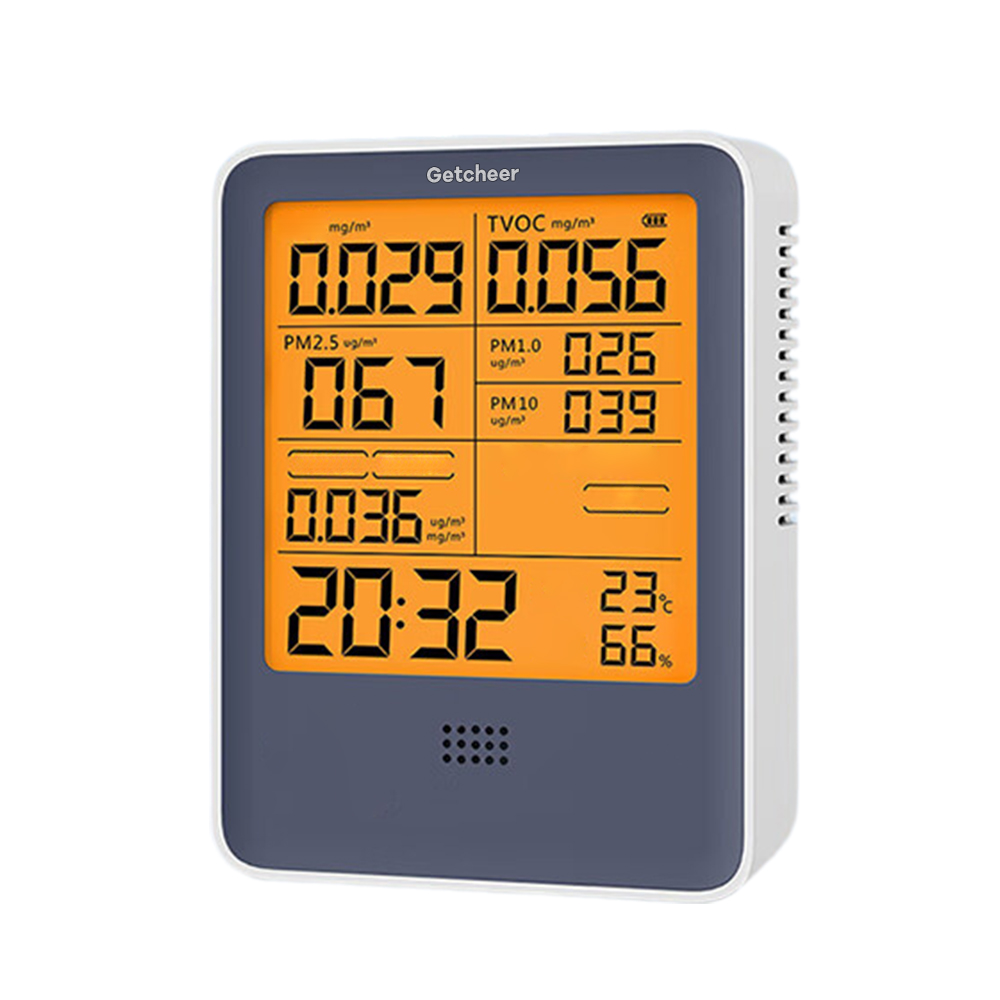 Getcheer Air quality measurement apparatus, namely, particle counters, Indoor Air Quality Monitor 16 in 1 with 9AQI+7 AQI Alert Buzzers