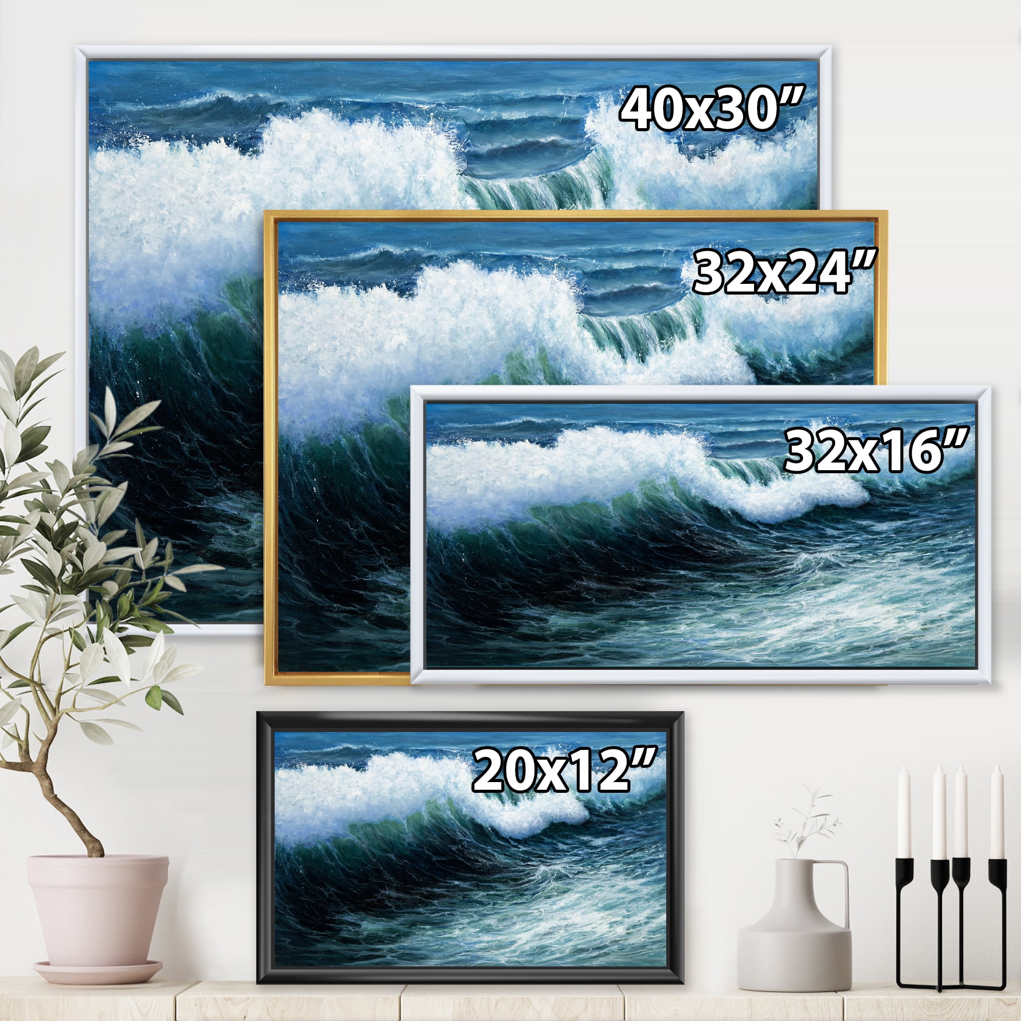 Designart 'The Ocean With Storm Waves' Nautical & Coastal Framed Canvas Wall Art Print