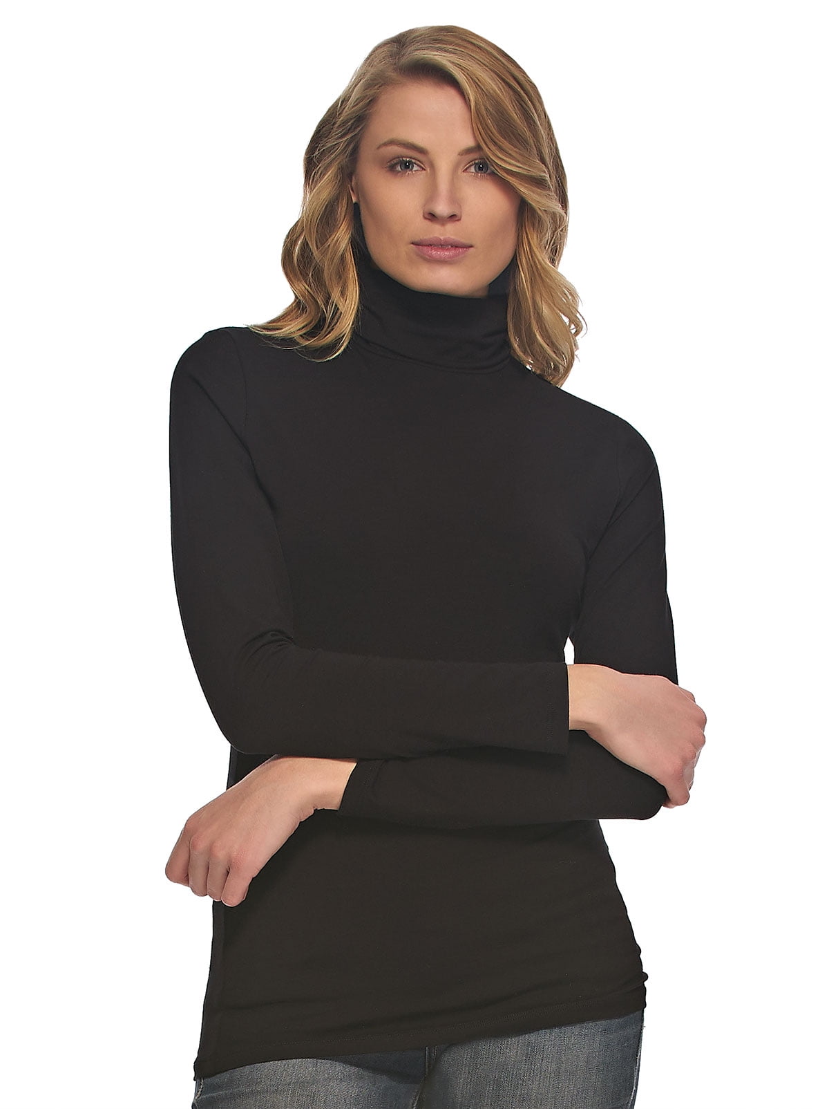 Felina | Long Sleeve Cotton Modal Turtleneck | Base Layer (Black, Large ...